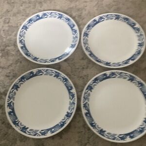 4 Corelle Blue and White Dinner Plates